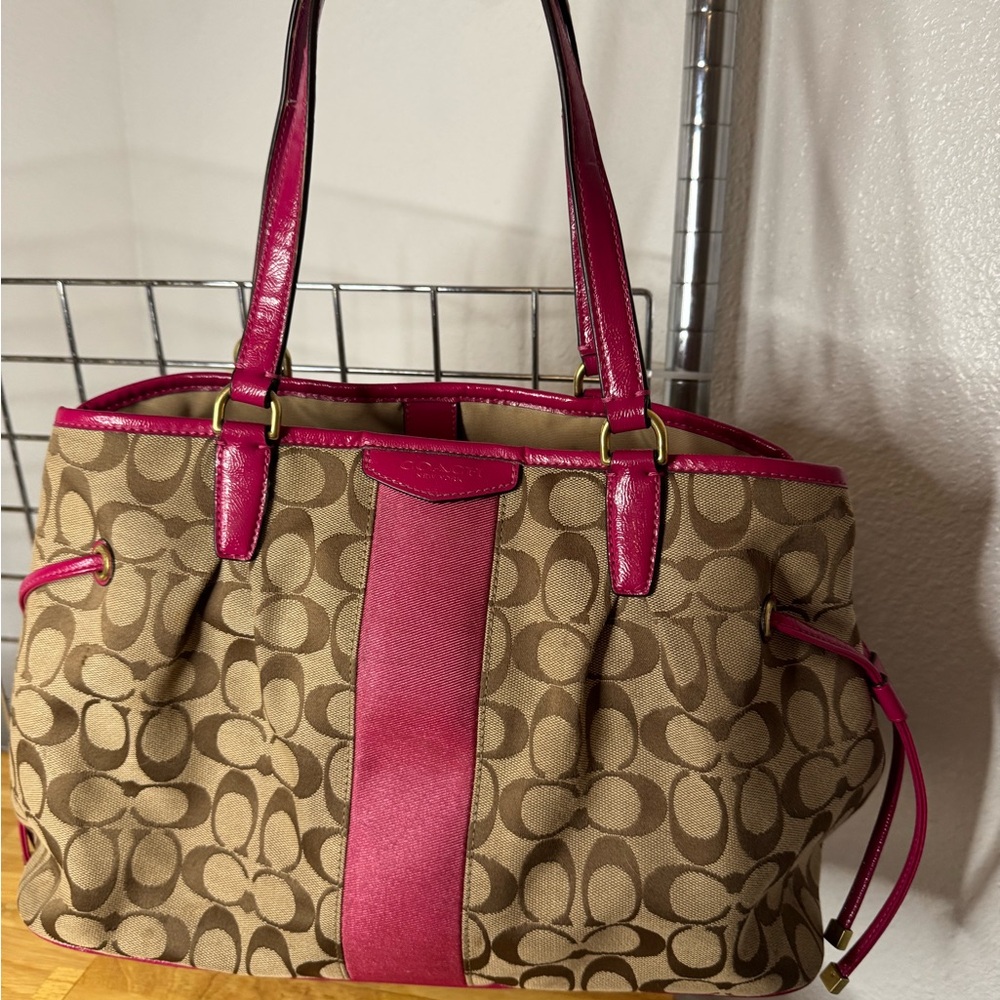 Coach Brown and Pink Shoulder Bag with Signature Design